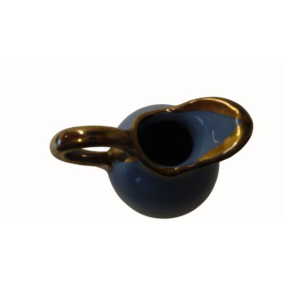Miniature Blue Pitcher with Gold Rim and Handle Small Vase 2" x 2.5" - Picture 4 of 7